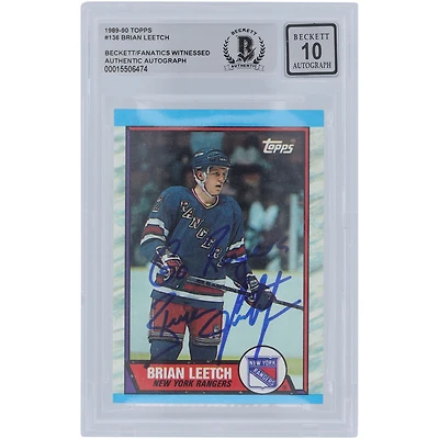 Brian Leetch New York Rangers Autographed 1989-90 Topps #136 Beckett Fanatics Witnessed Authenticated 10 Rookie Card with "Go Rangers" Inscription