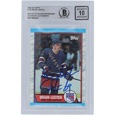 Brian Leetch New York Rangers Autographed 1989-90 Topps #136 Beckett Fanatics Witnessed Authenticated 10 Rookie Card with "HOF 09" Inscription