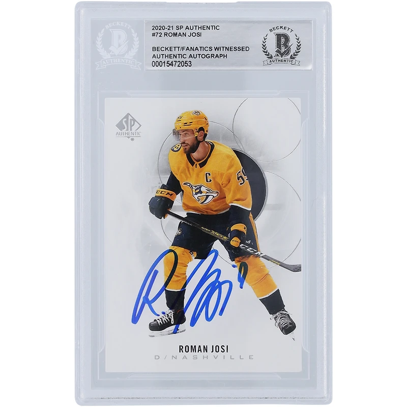 Roman Josi Nashville Predators Autographed 2020-21 Upper Deck SP Authentic #72 Beckett Fanatics Witnessed Authenticated Card
