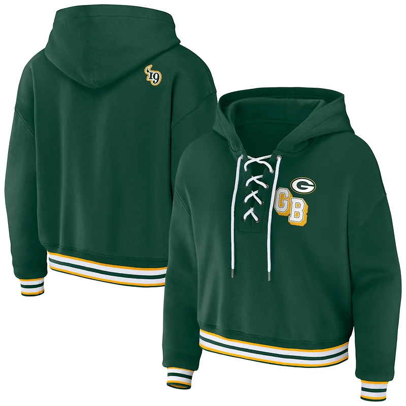 Women's WEAR by Erin Andrews Green Green Bay Packers Lace-Up Pullover Hoodie
