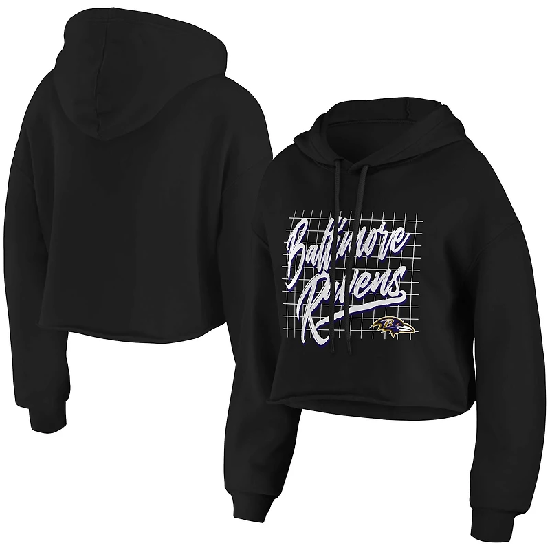 Women's WEAR by Erin Andrews Black Baltimore Ravens Domestic Cropped Pullover Hoodie