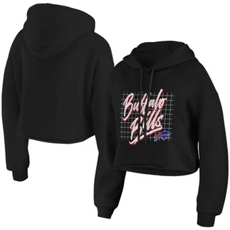 Women's WEAR by Erin Andrews Black Buffalo Bills Domestic Cropped Pullover Hoodie