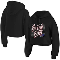 Women's WEAR by Erin Andrews Black Buffalo Bills Domestic Cropped Pullover Hoodie