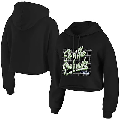 Women's WEAR by Erin Andrews Black Seattle Seahawks Domestic Cropped Pullover Hoodie