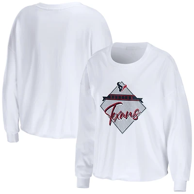 Women's WEAR by Erin Andrews White Houston Texans Domestic Cropped Long Sleeve T-Shirt