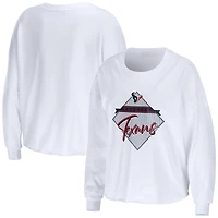 Women's WEAR by Erin Andrews White Houston Texans Domestic Cropped Long Sleeve T-Shirt