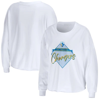 Women's WEAR by Erin Andrews White Los Angeles Chargers Domestic Cropped Long Sleeve T-Shirt