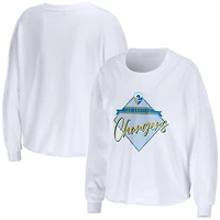 Women's WEAR by Erin Andrews White Los Angeles Chargers Domestic Cropped Long Sleeve T-Shirt