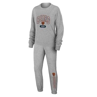 Women's WEAR by Erin Andrews Heather Gray Chicago Bears Knit Long Sleeve Tri-Blend T-Shirt & Pants Sleep Set