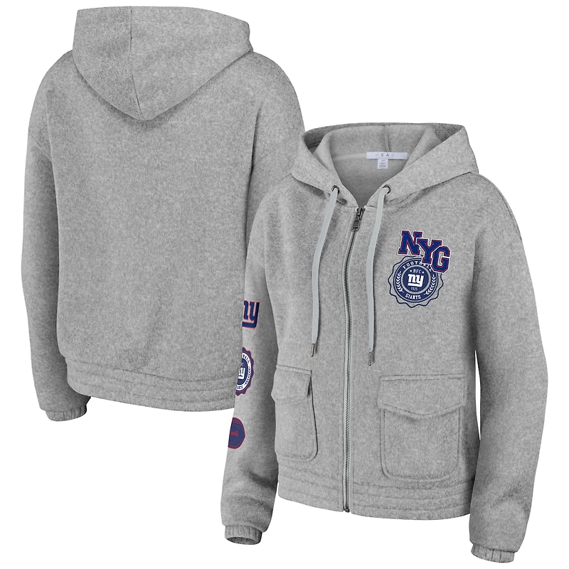 Women's WEAR by Erin Andrews Heather Gray New York Giants Full-Zip Hoodie