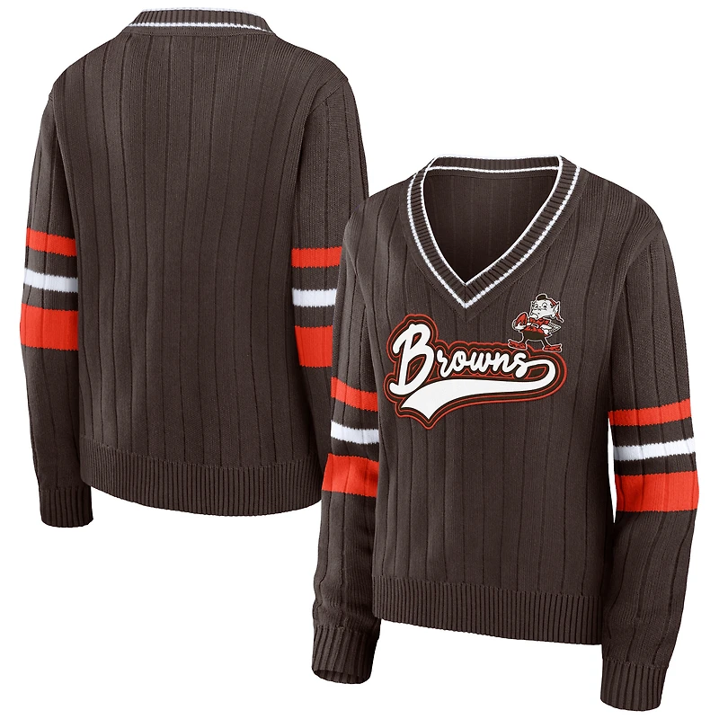 Women's WEAR by Erin Andrews Brown Cleveland Browns Throwback V-Neck Sweater