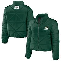 Women's WEAR by Erin Andrews  Green Green Bay Packers Cropped Puffer Full-Zip Jacket