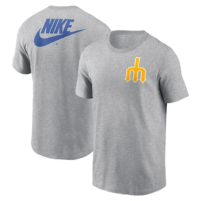 Men's Nike Heather Gray Seattle Mariners Cooperstown Collection Large Logo 2-Hit T-Shirt