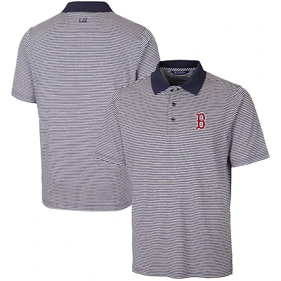 Men's Cutter & Buck  Navy Boston Red Sox Forge Tonal Stripe Stretch Polo