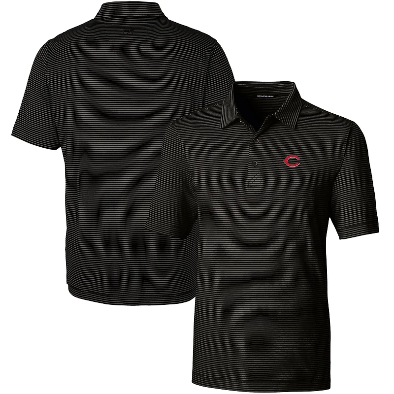 Men's Cutter & Buck  Black Cincinnati Reds Forge Pencil Stripe Stretch Polo