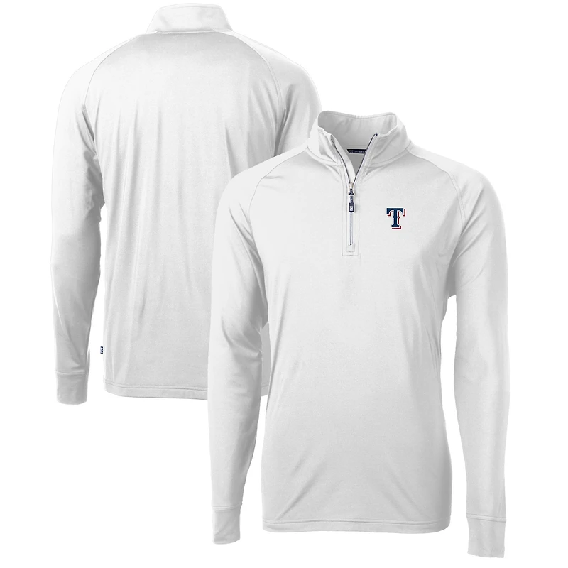 Men's Cutter & Buck  White Texas Rangers Adapt Eco Knit Stretch Recycled Quarter-Zip Pullover Top