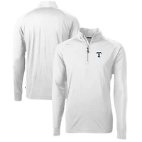 Men's Cutter & Buck  White Texas Rangers Adapt Eco Knit Stretch Recycled Quarter-Zip Pullover Top