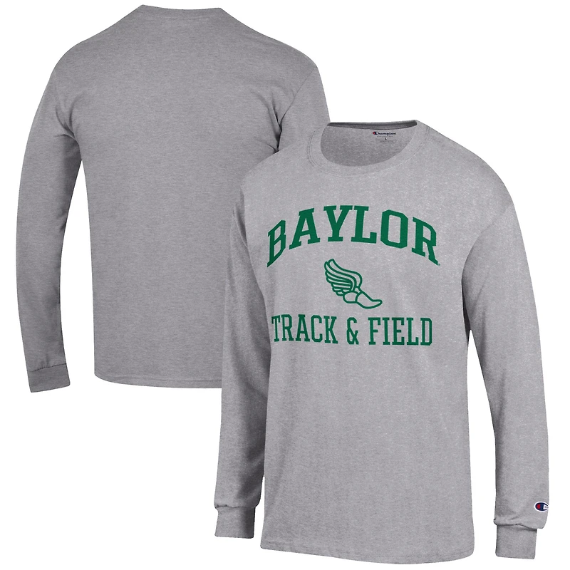 Men's Champion Gray Baylor Bears Track & Field Icon Long Sleeve T-Shirt