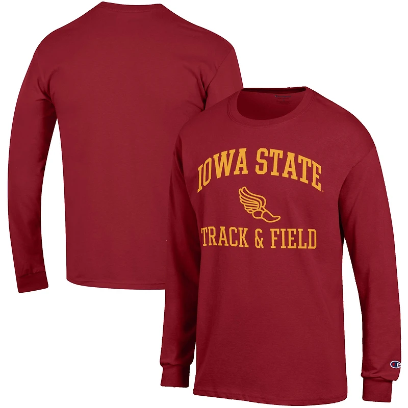 Men's Champion  Cardinal Iowa State Cyclones Track & Field Icon Long Sleeve T-Shirt