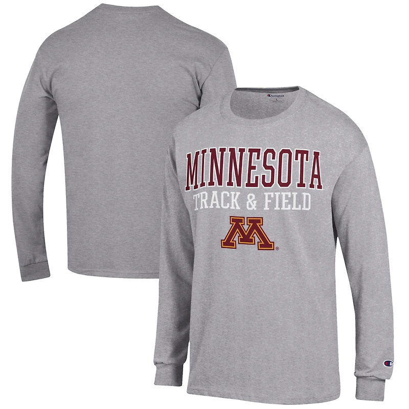 Men's Champion  Gray Minnesota Golden Gophers Track & Field Stack Long Sleeve T-Shirt