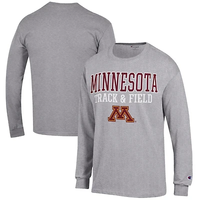 Men's Champion  Gray Minnesota Golden Gophers Track & Field Stack Long Sleeve T-Shirt