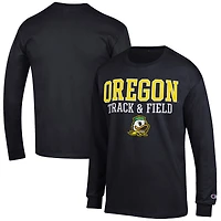Men's Champion  Black Oregon Ducks Track & Field Stack Long Sleeve T-Shirt