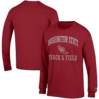 Men's Champion  Crimson Washington State Cougars Track & Field Icon Long Sleeve T-Shirt