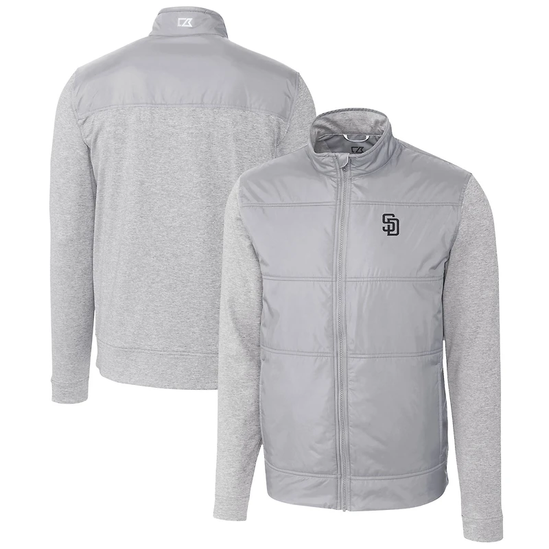 Men's Cutter & Buck  Gray San Diego Padres Stealth Hybrid Quilted Full-Zip Windbreaker Jacket
