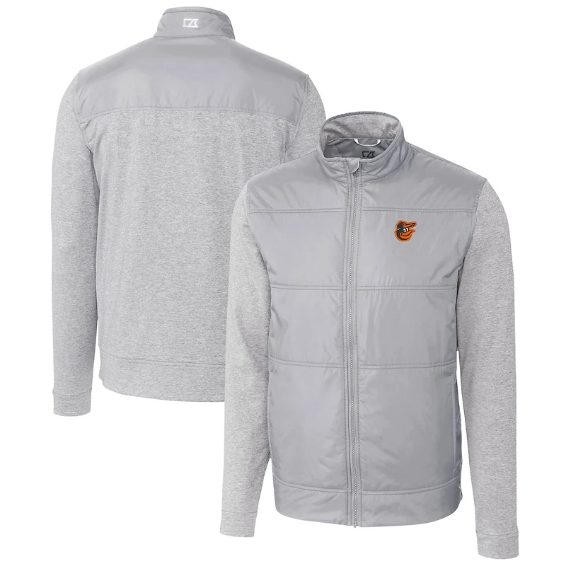Men's Cutter & Buck  Gray Baltimore Orioles Stealth Hybrid Quilted Full-Zip Windbreaker Jacket