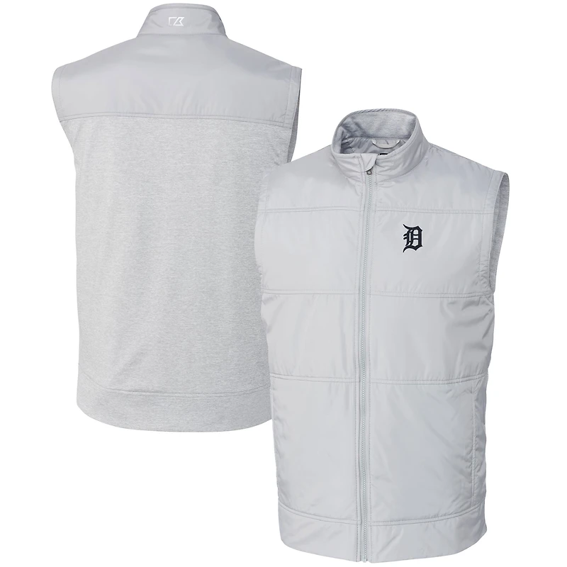 Men's Cutter & Buck  Gray Detroit Tigers Stealth Hybrid Quilted Windbreaker Full-Zip Vest