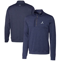 Men's Cutter & Buck  Navy Atlanta Braves Stealth Heathered Quarter-Zip Pullover Top