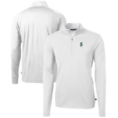 Men's Cutter & Buck  White Seattle Mariners Virtue Eco Pique Recycled Quarter-Zip Pullover Top