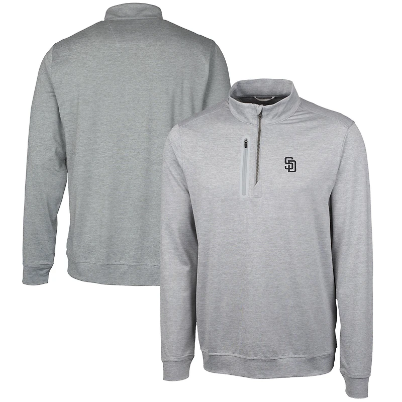 Men's Cutter & Buck  Gray San Diego Padres Stealth Heathered Quarter-Zip Pullover Top