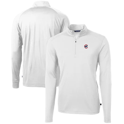 Men's Cutter & Buck  White Chicago Cubs Virtue Eco Pique Recycled Quarter-Zip Pullover Top