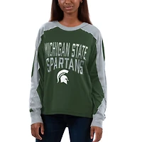 Women's G-III 4Her by Carl Banks Green/Gray Michigan State Spartans Smash Oversized Long Sleeve T-Shirt