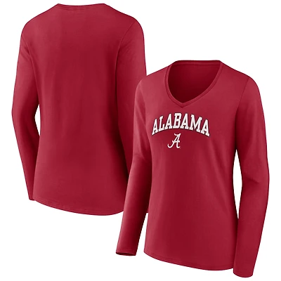 Women's Fanatics Crimson Alabama Crimson Tide Campus Long Sleeve V-Neck T-Shirt