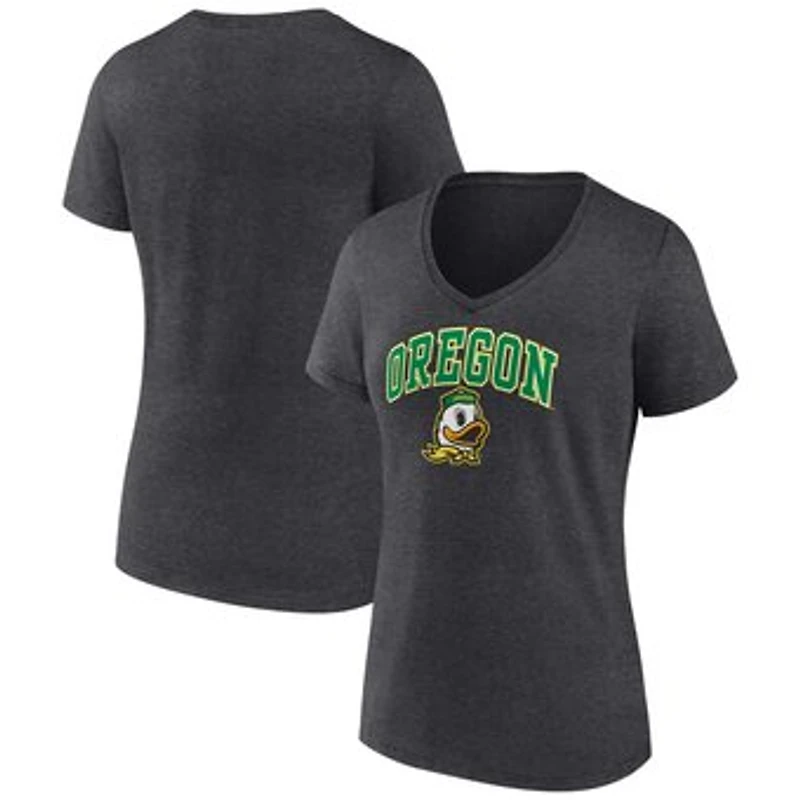 Women's Fanatics Heather Charcoal Oregon Ducks Campus V-Neck T-Shirt