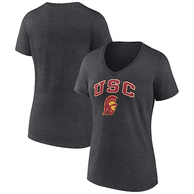 Women's Fanatics Heather Charcoal USC Trojans Campus V-Neck T-Shirt