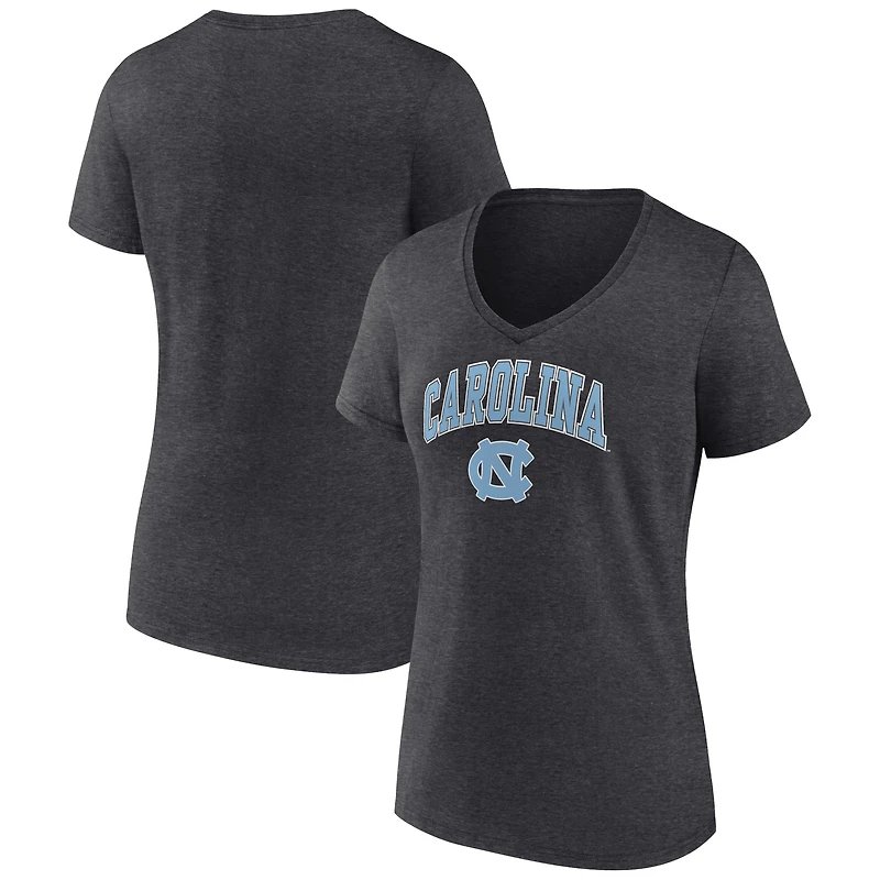 Women's Fanatics Heather Charcoal North Carolina Tar Heels Campus V-Neck T-Shirt