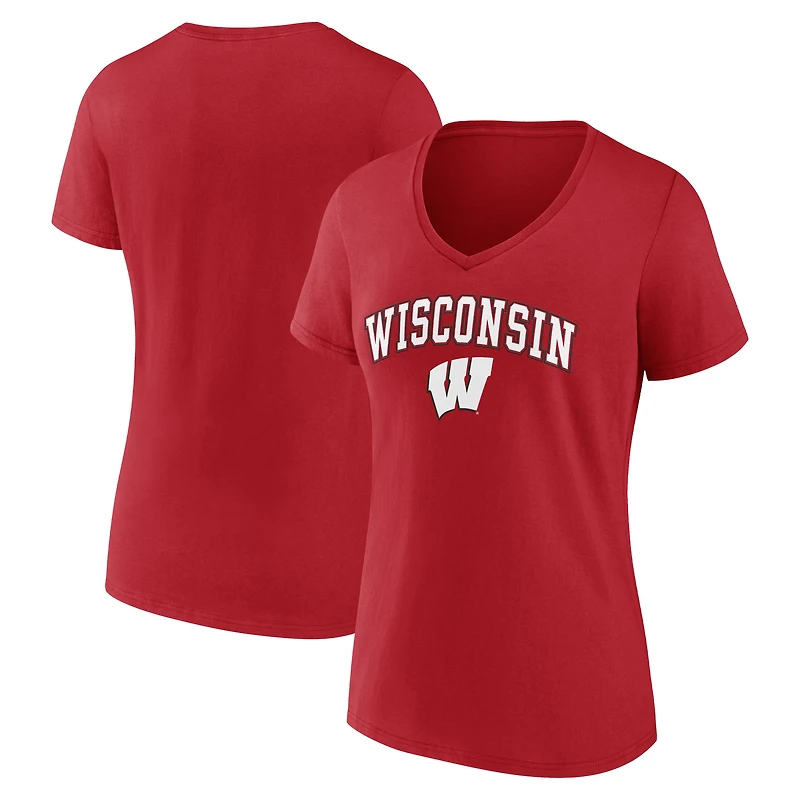 Women's Fanatics Red Wisconsin Badgers Campus V-Neck T-Shirt