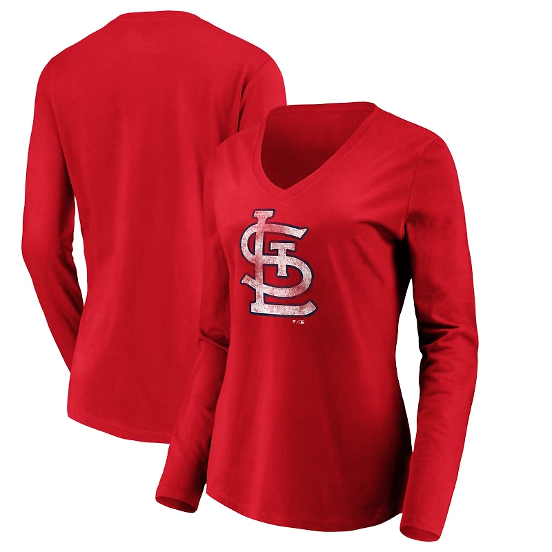 Women's Red St. Louis Cardinals Team Long Sleeve V-Neck T-Shirt