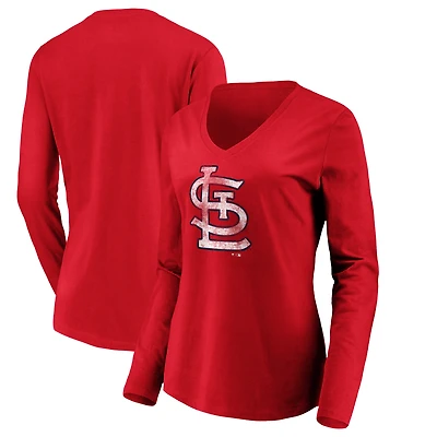 Women's Red St. Louis Cardinals Team Long Sleeve V-Neck T-Shirt