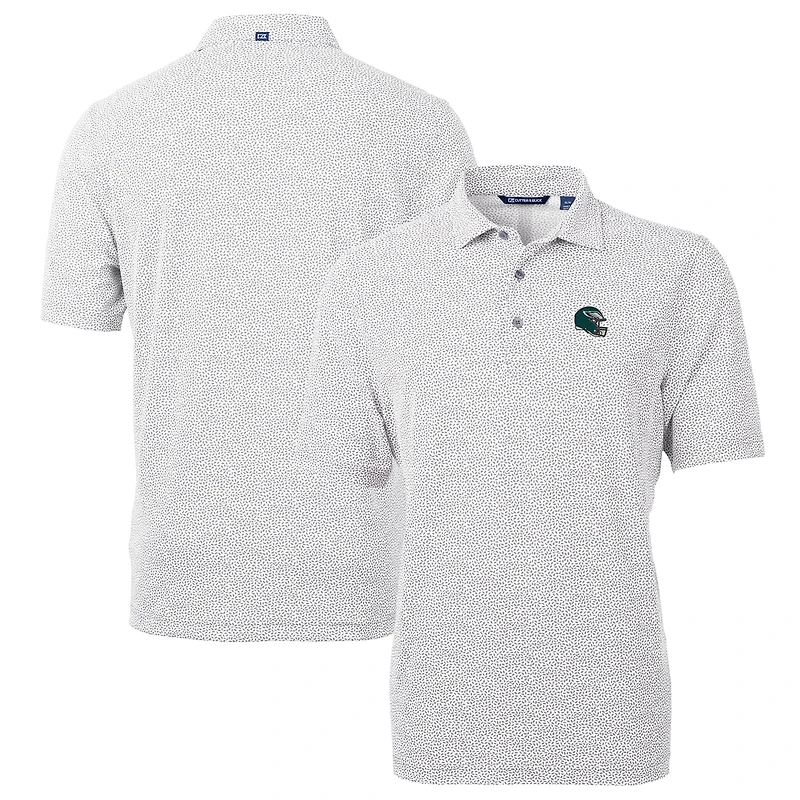 Men's Cutter & Buck  Gray Philadelphia Eagles Helmet Virtue Eco Pique Botanical Print Recycled Polo