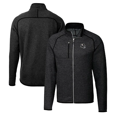 Men's Cutter & Buck  Heather Charcoal Pittsburgh Steelers Helmet Mainsail Sweater-Knit Full-Zip Jacket