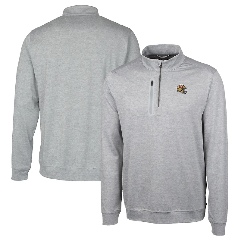 Men's Cutter & Buck  Silver San Francisco 49ers Helmet Stealth Heathered Quarter-Zip Pullover Top