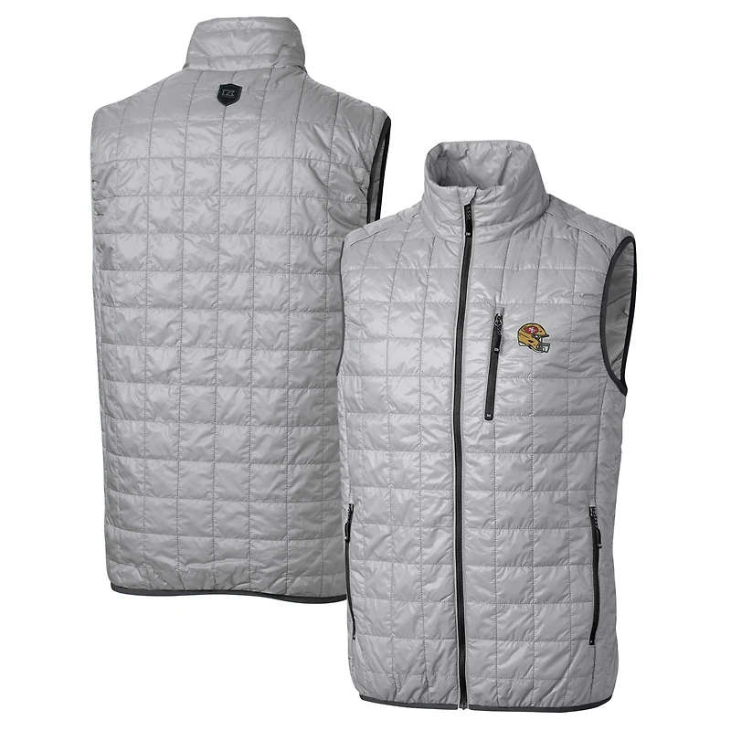 Men's Cutter & Buck  Silver San Francisco 49ers Helmet Rainier PrimaLoft Eco Insulated Full-Zip Puffer Vest