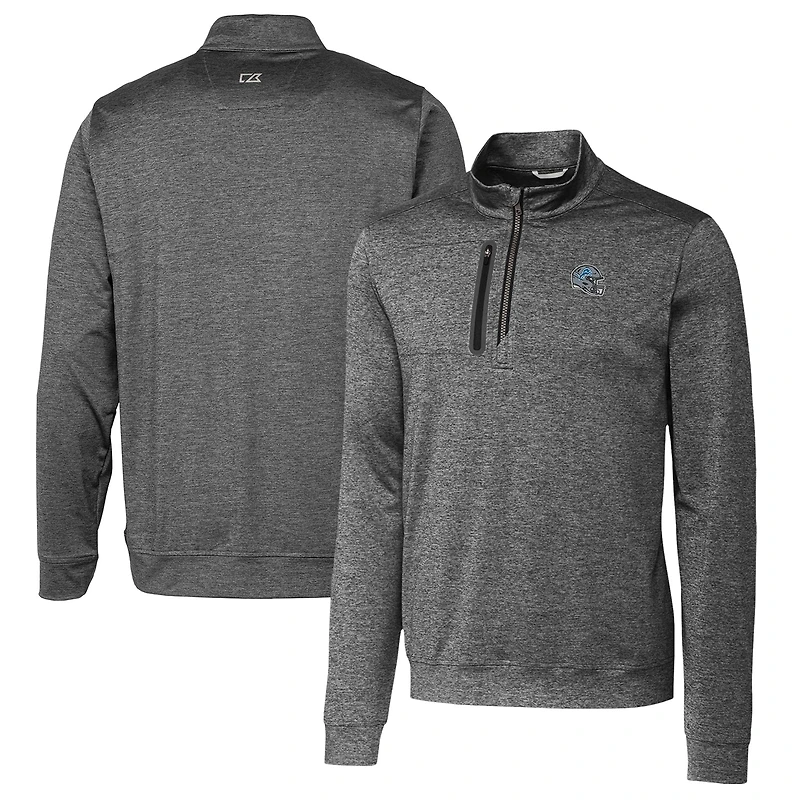 Men's Cutter & Buck  Gray Detroit Lions Helmet Stealth Heathered Quarter-Zip Pullover Top