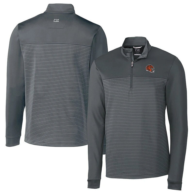 Men's Cutter & Buck  Gray Cincinnati Bengals Traverse Stripe Stretch Quarter-Zip Pullover Top