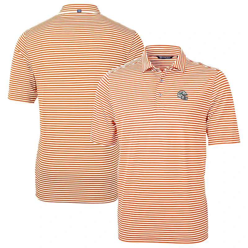 Men's Cutter & Buck  Orange Miami Dolphins Helmet Virtue Eco Pique Stripe Recycled Polo