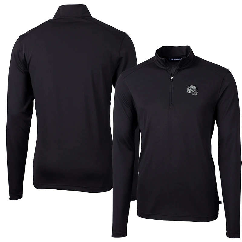 Men's Cutter & Buck  Black Las Vegas Raiders Helmet Virtue Eco Pique Recycled Quarter-Zip Pullover Top